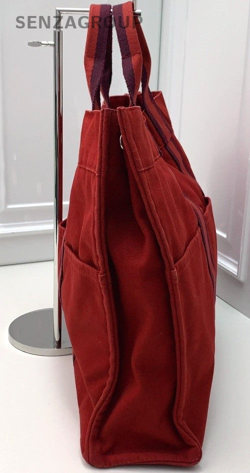 Hermès Canvas Top Handle Shoulder Bag Women Red