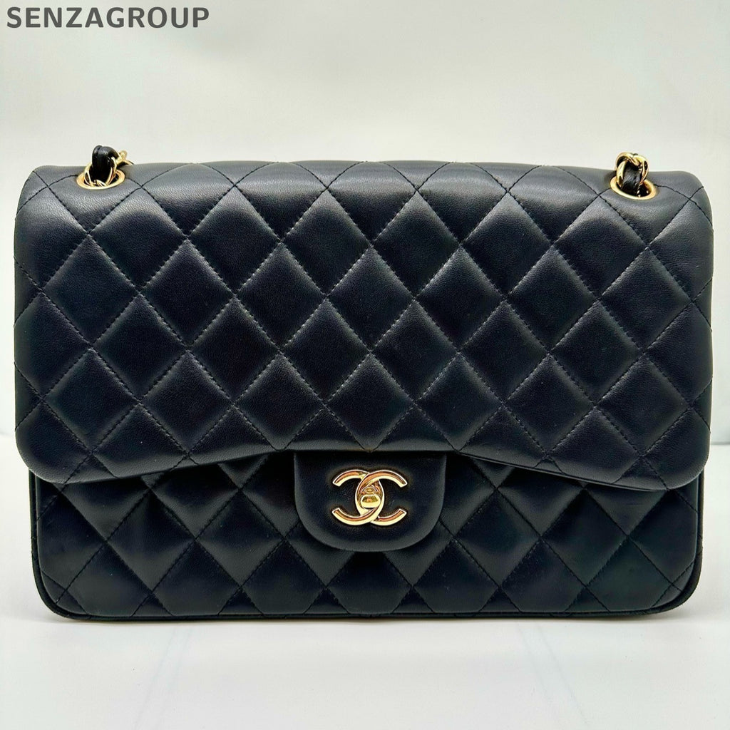 Chanel Classic Flap Jumbo Lambskin Shoulder Bag Black Gold