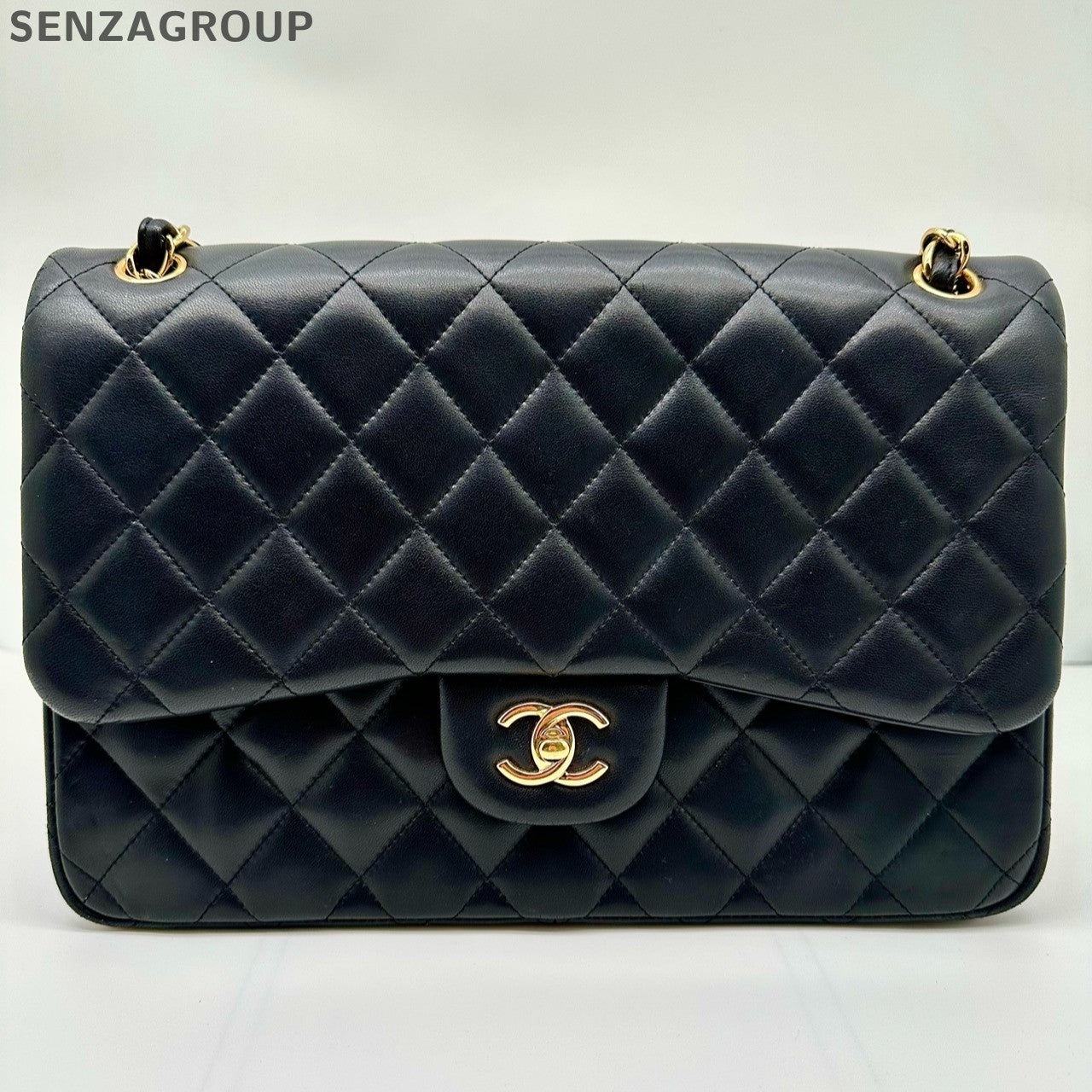 Chanel Classic Flap Jumbo Lambskin Shoulder Bag Black Gold
