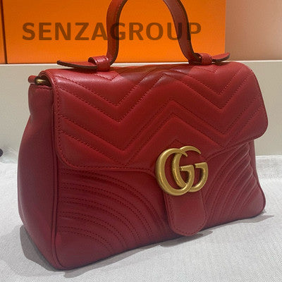Gucci Marmont 26 Medium Red Gold Chain Shoulder Bag - Classic Fashion Women