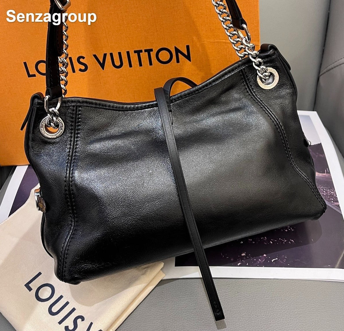 Louis Vuitton Carryall BB Lambskin Chain Shoulder Bag Black Silver Women Classic