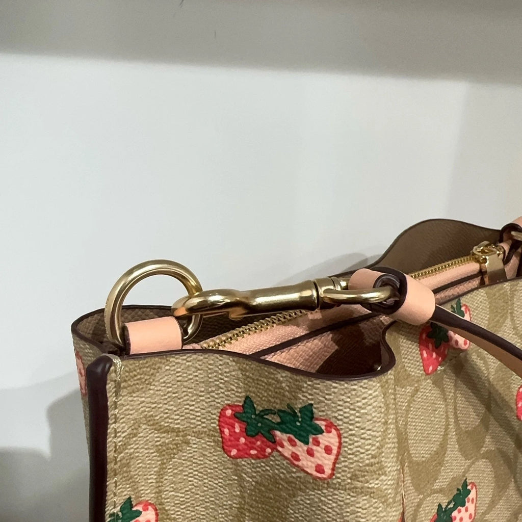 Coach Women's Strawberry Print Canvas Bucket Crossbody Shoulder Bag