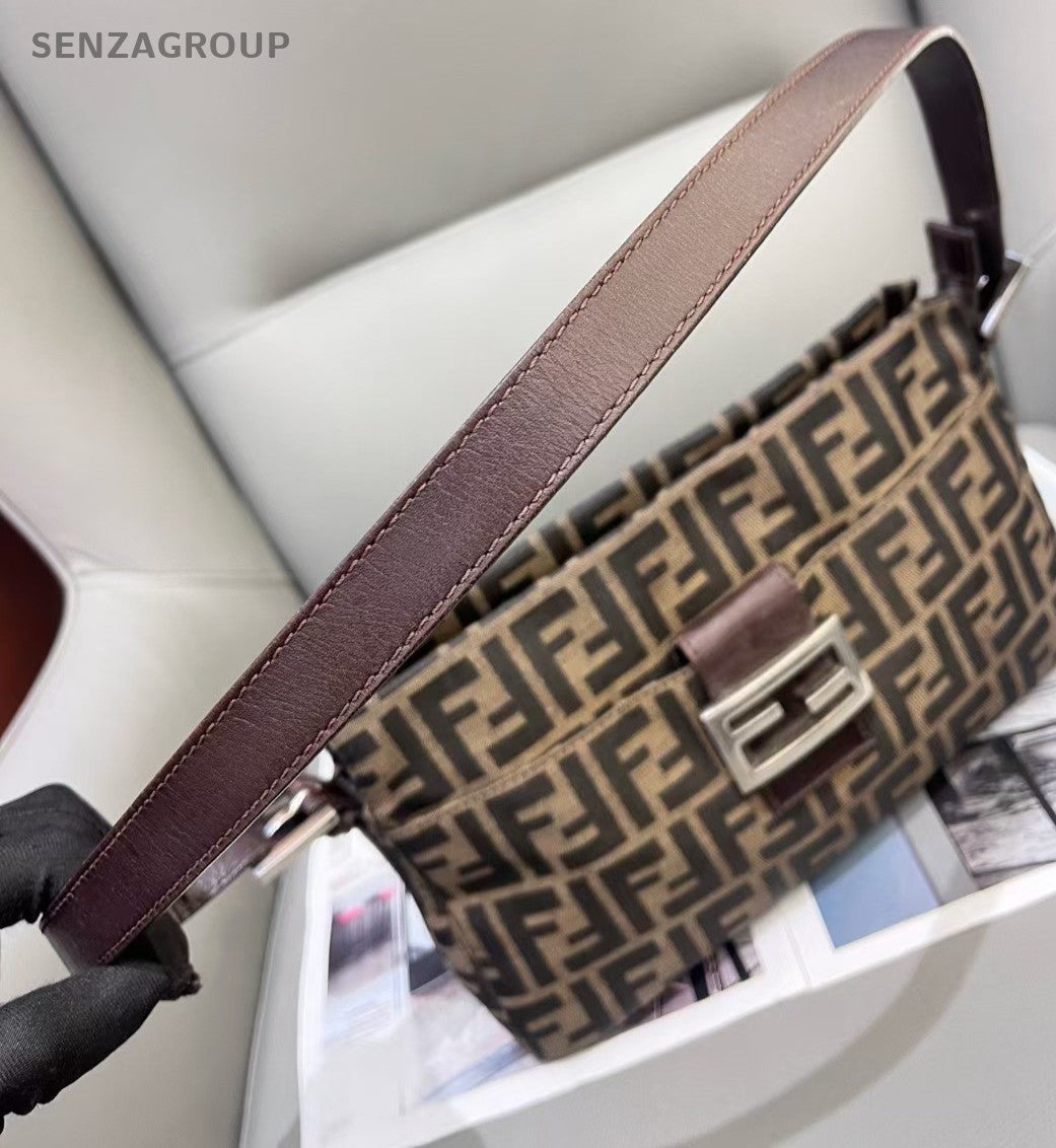 FENDI Monogram Canvas Shoulder bag MM Classic Brown Logo Women