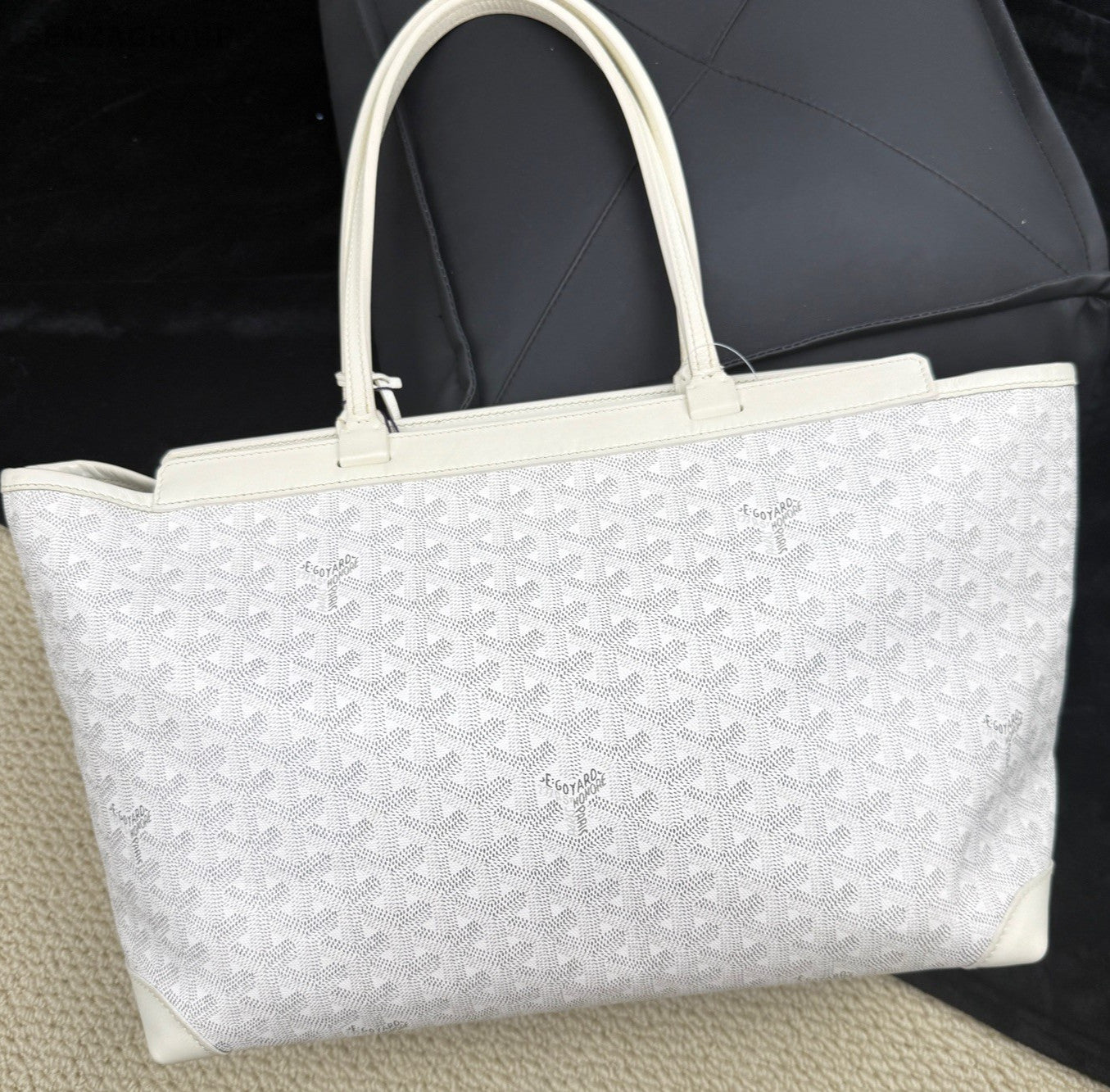 Goyard briefcase Canvas Monogram Top Handle Shoulder Bag Women White.