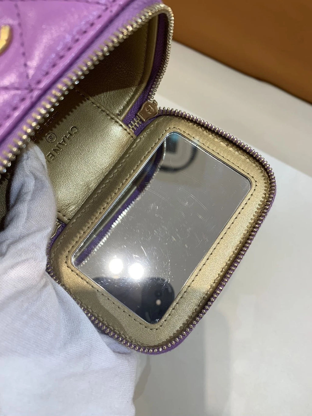 CHANEL Purple Lambskin Gold Ball Box Bag For Women