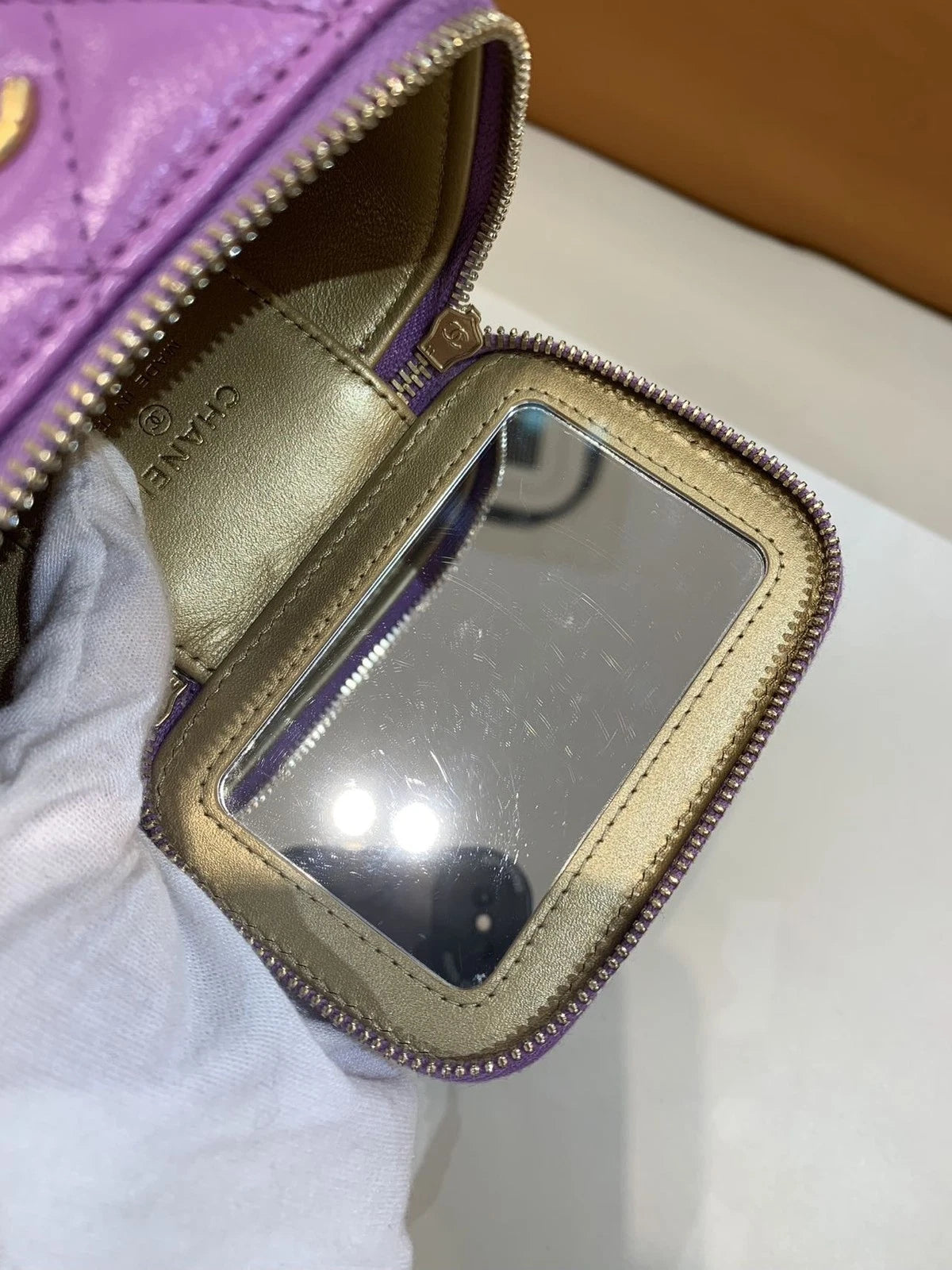 CHANEL Purple Lambskin Gold Ball Box Bag For Women