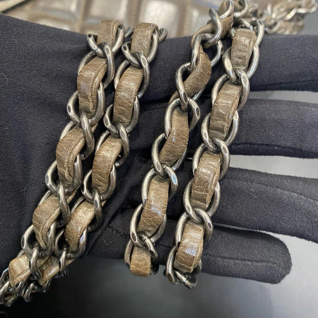 Chanel Leboy Chain Diamond Shoulder Bag Brown Silver Used Women Classic