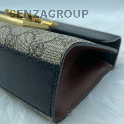 GUCCI Padlock Canvas Brown Gold Chain Shoulder Crossbody Bag Women