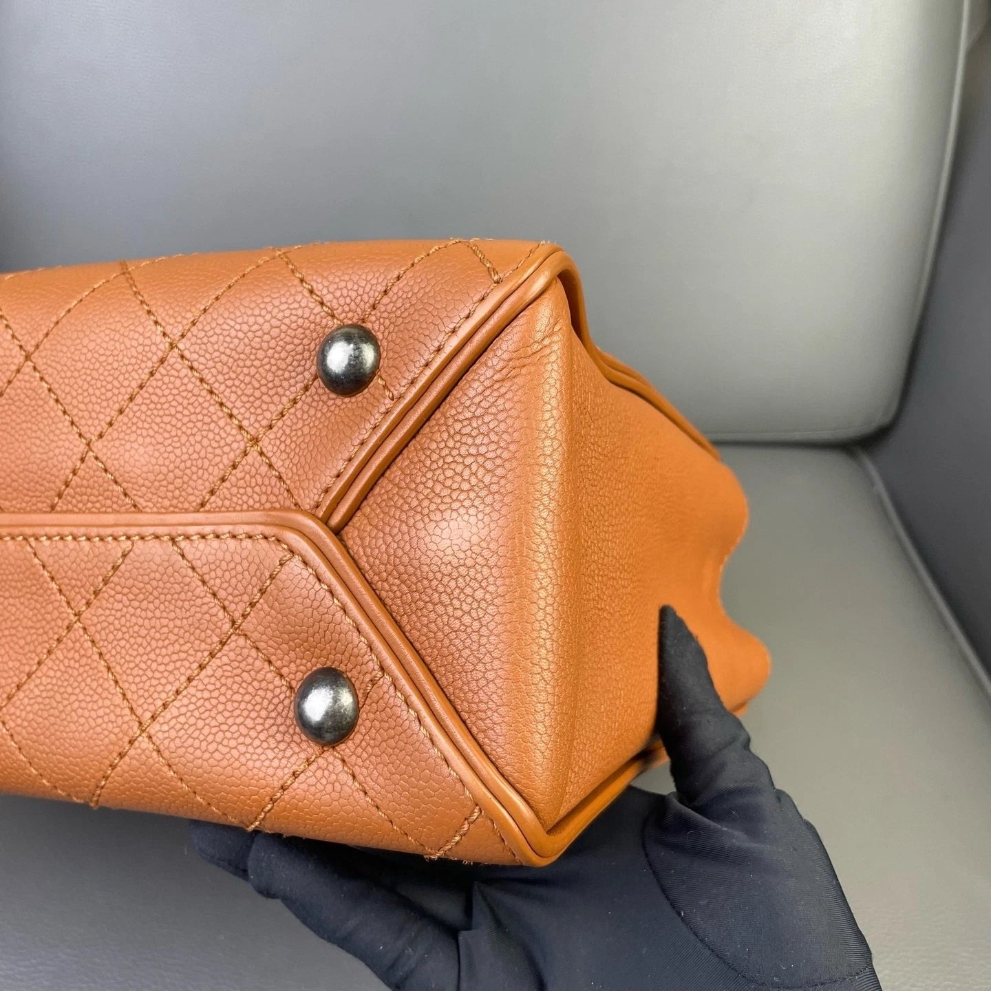 Vintage CHANEL Brown Leather Quilted Logo Tote Bag For Women