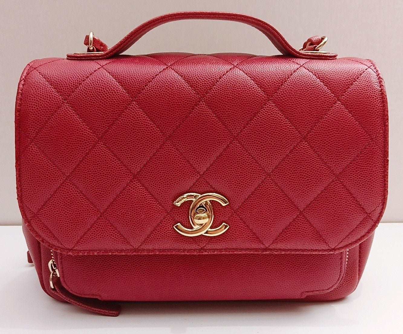 Chanel Diamond MM Chain Shoulder Bag Red Gold Used Women Classic Designer