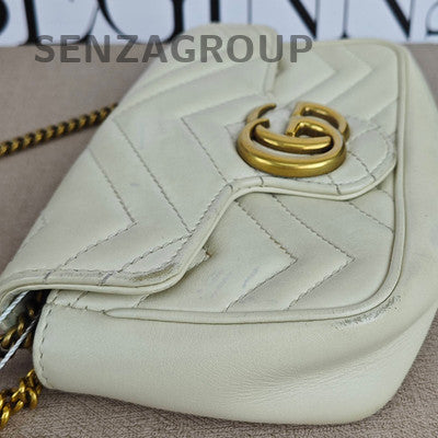 Gucci Marmont Mini Chain Shoulder Bag in White Gold - Women's Fashion