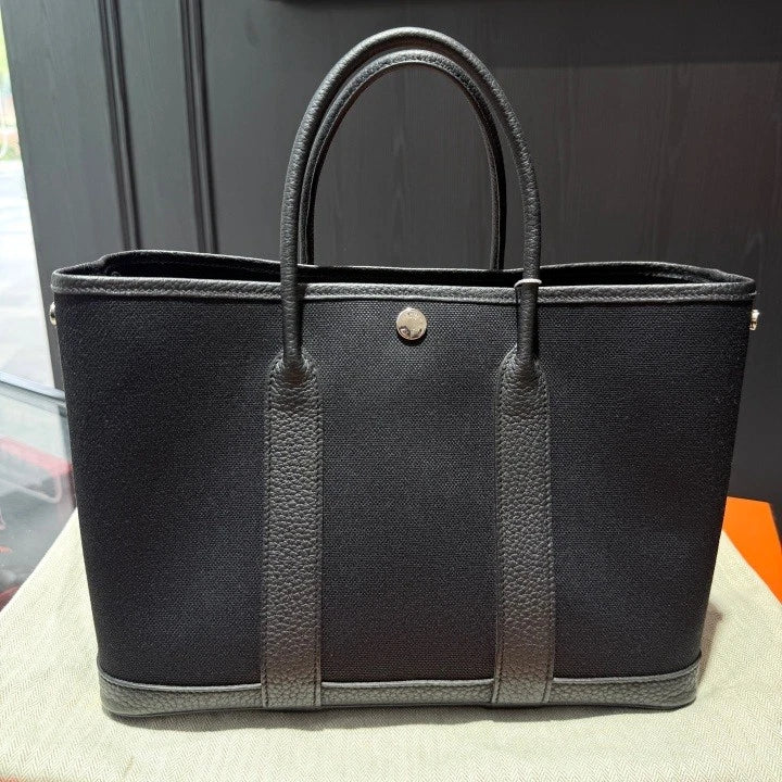 Hermes Garden Party 30 Tote Shoulder Bag Black Gold Women Fashion D