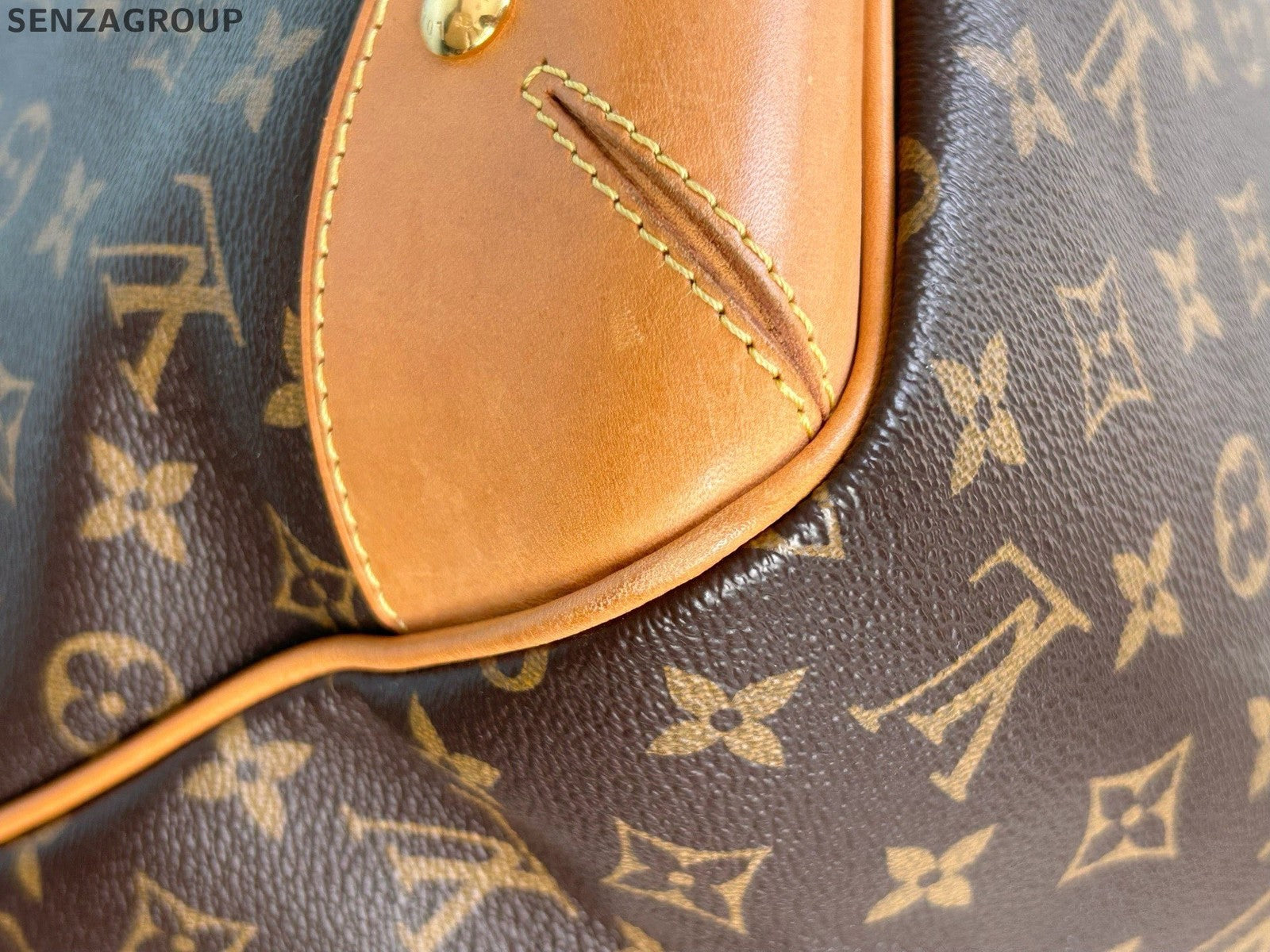 Louis Vuitton Monogram Tote Top Handle Crossbody Brown Gold Women Classic