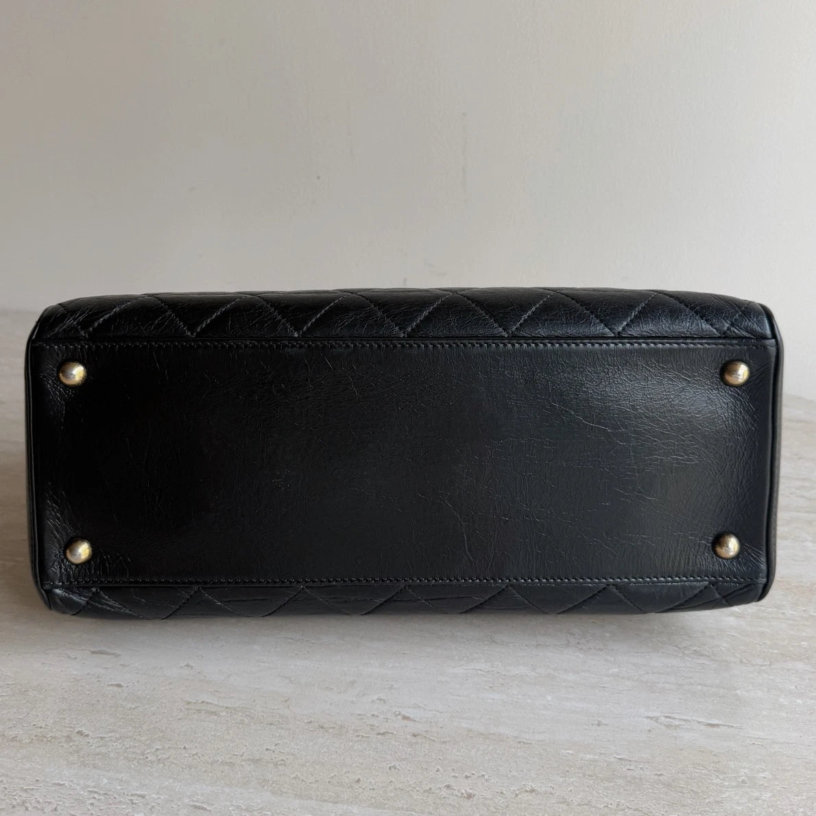 Chanel Diamond Tote Gold Hardware Chain Shoulder Bag in Black Leather