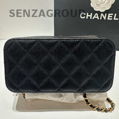 Chanel Quilted Calfskin Cosmetic Chain Crossbody Bag Black Gold