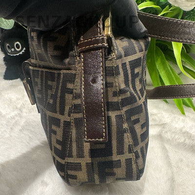 Fendi Baguette Shoulder Bag Vintage Brown Monogram Gold Buckle Classic