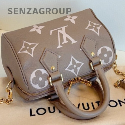Louis Vuitton Speedy20 Monogram Top Handle Bag Crossbody Gray Gold Women Classic