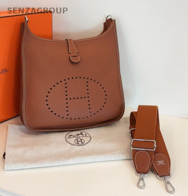 Hermes Evelyne29 Crossbody Shoulder Bag Brown Silver Women Classic Fashion