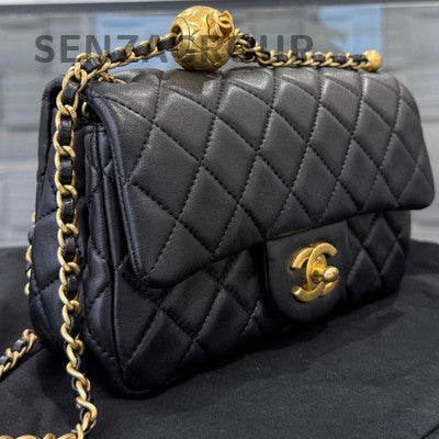 Chanel CF Gold Ball Mini Flap Bag Lambskin Shoulder Bag for Women