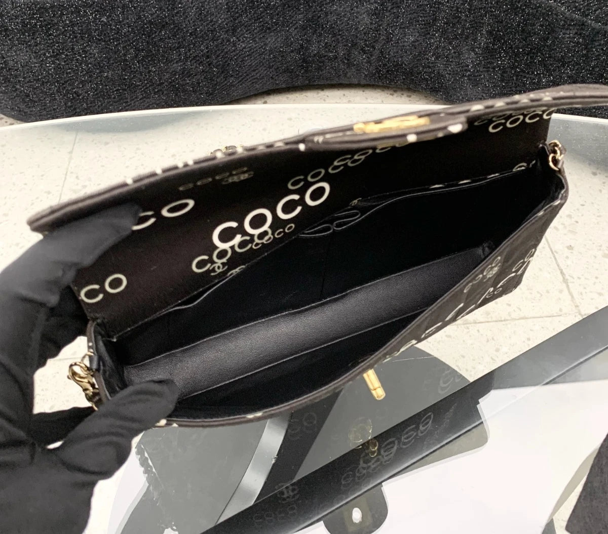 Chanel Coco Gold Chain Bag Canvas Turn Lock Shoulder Bag Women Fashion S