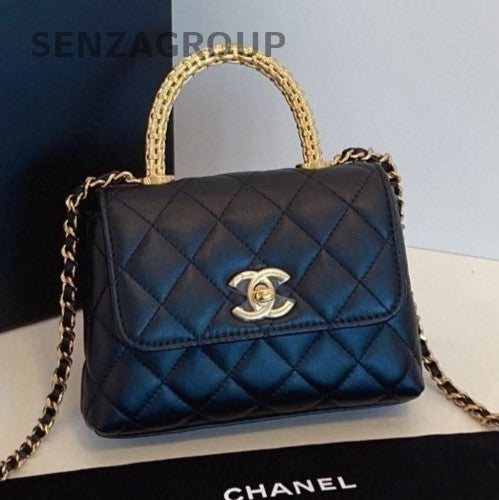 Chanel 25A Cocohandle Mini Calfskin Chain Top Handle Bag Crossbody Black  Women