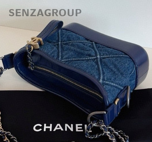 Chanel Gabrielle Denim PM Chain Shoulder Bag Crossbody Blue Gold Women Classic