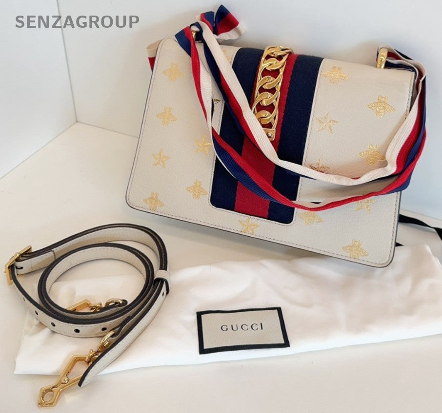 GUCCI Sylvie Bee Medium White Gold 2WAY Shoulder bag Women