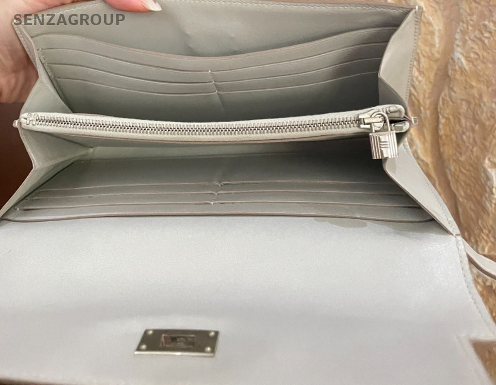 Hermes Kelly Long Wallet White Silver Used Women Classic Designer