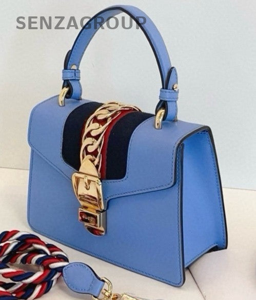 GUCCI Sylvie Small sky blue Top Handle 2WAY Shoulder bag Crossbody Leather WOMEN