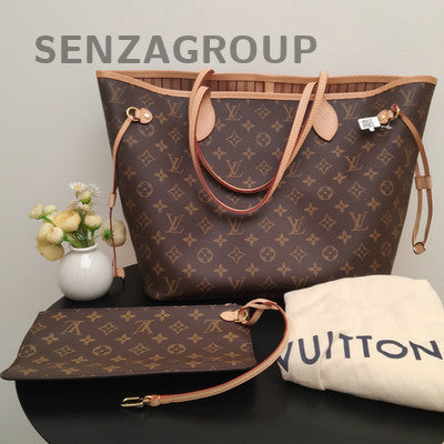 Louis Vuitton Monogram Neverfull MM Tote Bag Brown Classic Women