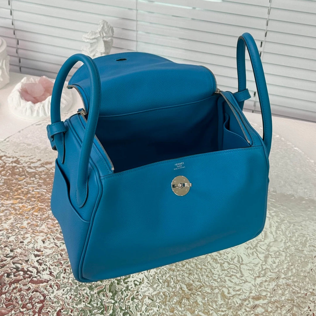 Hermes Lindy26 Evercolor Leather Blue Handbag Shoulder Bag Silver Hardware
