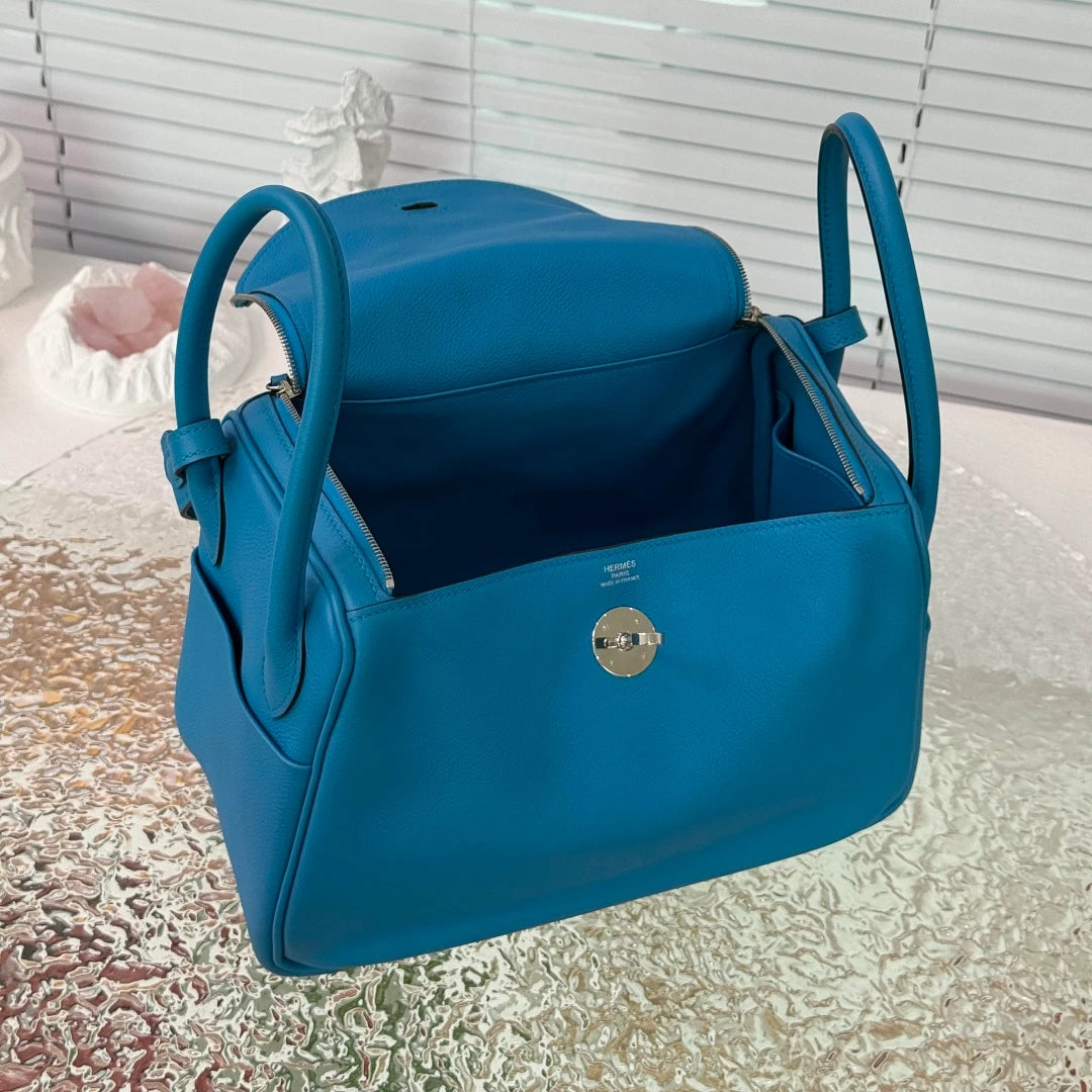Hermes Lindy26 Evercolor Leather Blue Handbag Shoulder Bag Silver Hardware