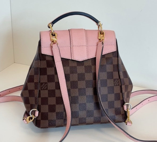 Louis Vuitton Clapton Damier Ebene Backpack Brown Pink Gold Women Classic
