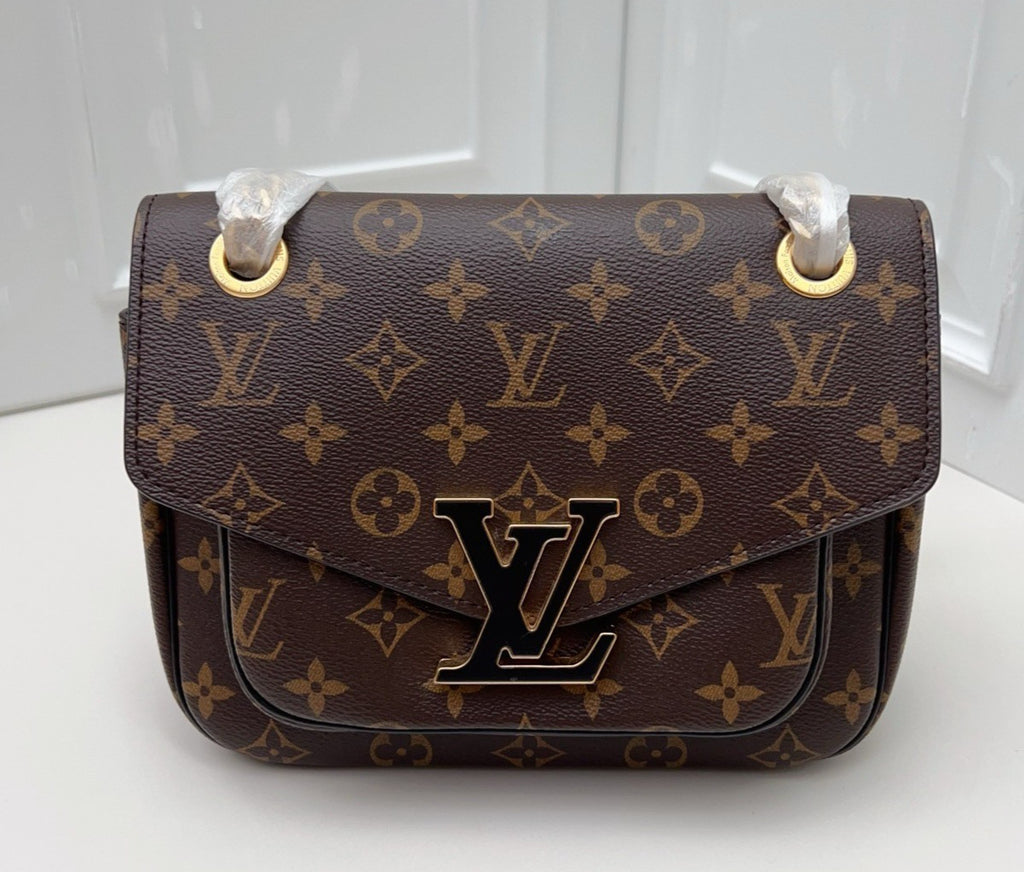 Louis Vuitton Passy Monogram Chain Shoulder Bag Brown Gold Women Classic
