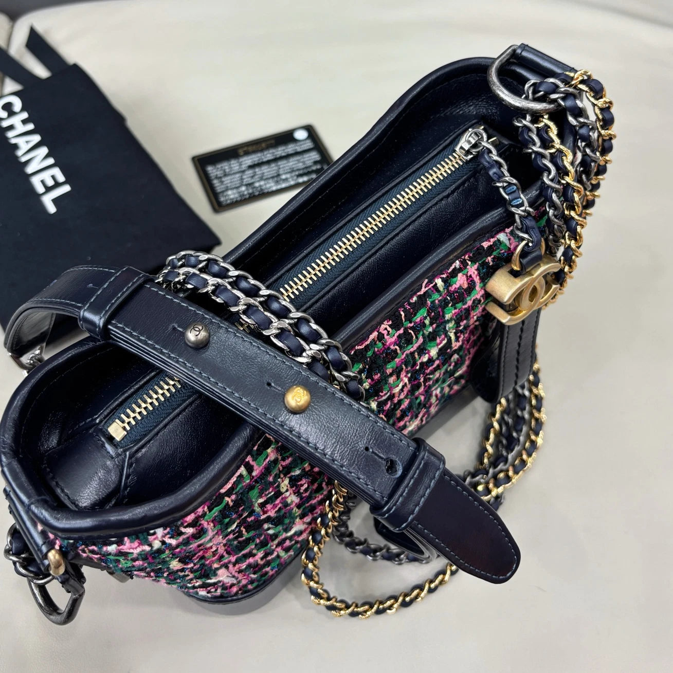 Chanel Gabrielle Chain Shoulder Crossbody Bag Black Gold Women Fashion