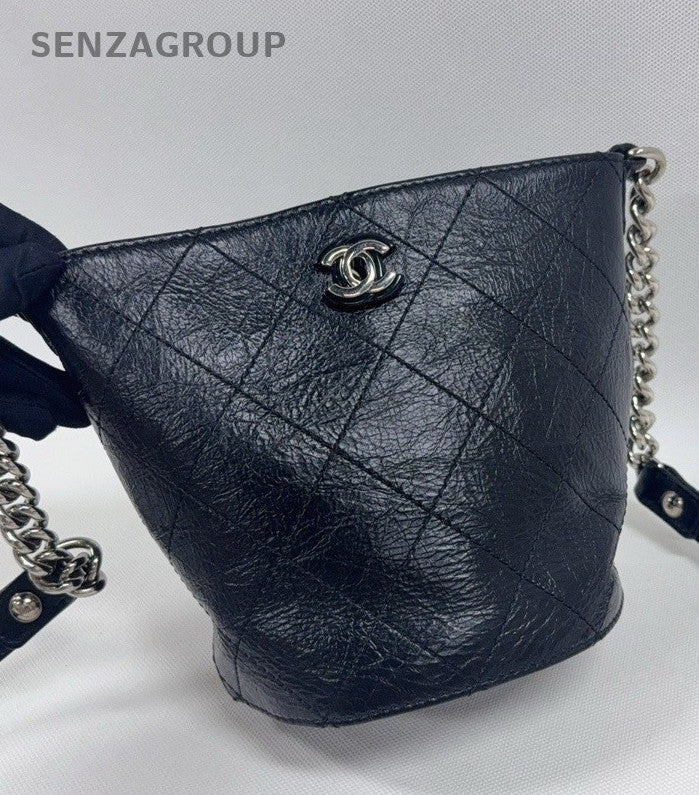 Chanel Waxed Calfskin 2ways Shoulder Crossbody Bag Women Black