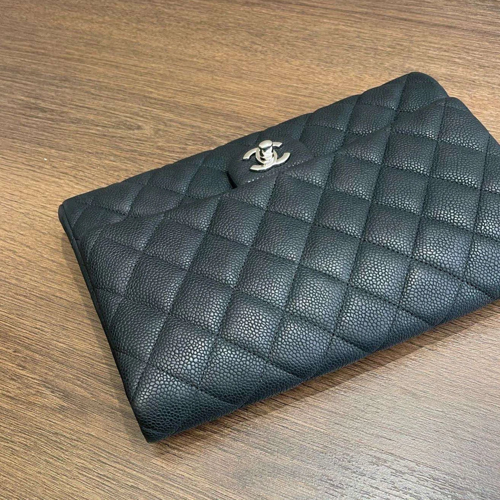 Authentic Chanel Timeless Black Chain Shoulder Bag Diamond Silver Hardware