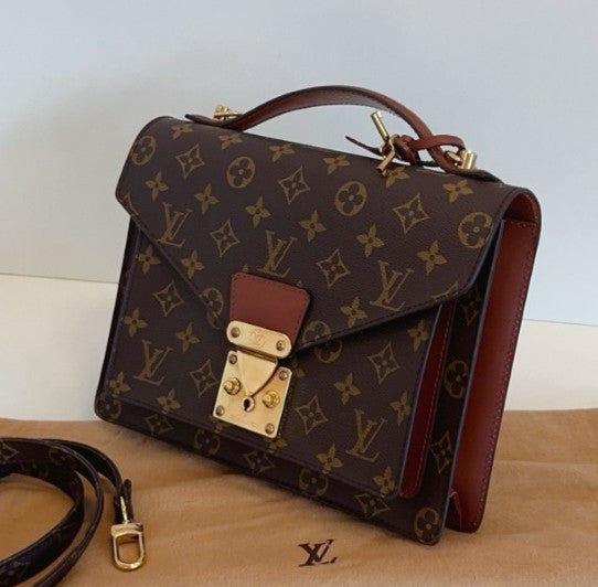 Louis Vuitton Vintage Monceau Monogram Top Handle 2way Shoulder Handbag Brown