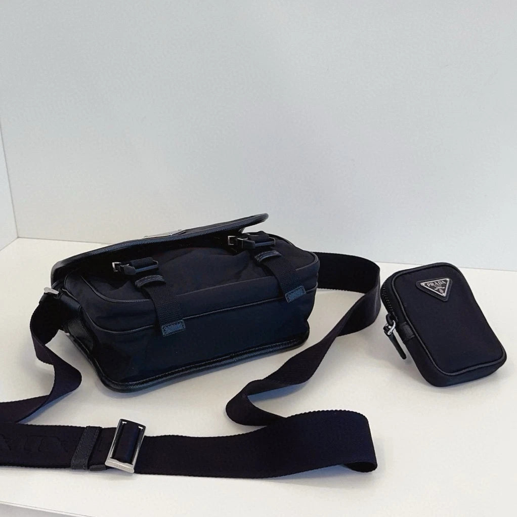 Prada Re-Nylon PM Shoulder Crossbody Black Silver Unisex Adults Classic