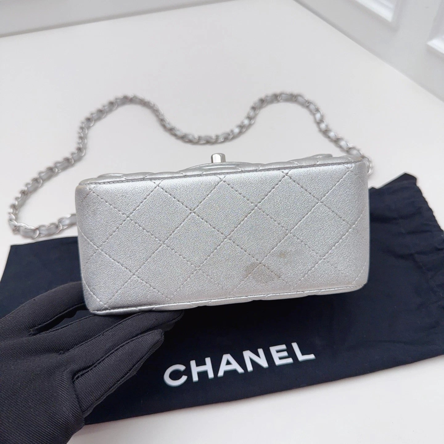 Chanel Classic Flap MINI Chain Shoulder Crossbody Bag Silver Women Classic