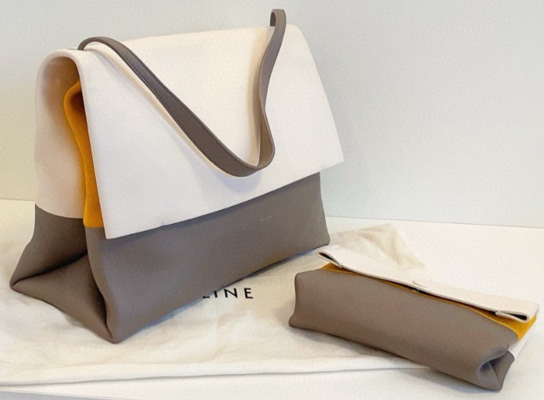 Celine All Soft Shoulder Bag White Yellow Used Women Classic Designer