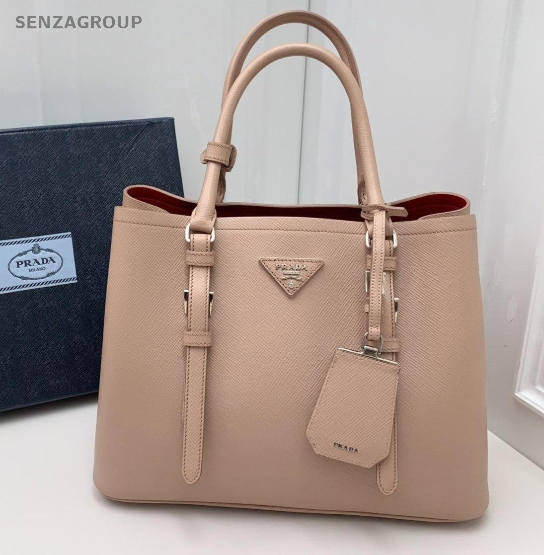 Prada Galleria 2Way Top Handle Bag Crossbody Pink Silver Used Women Classic