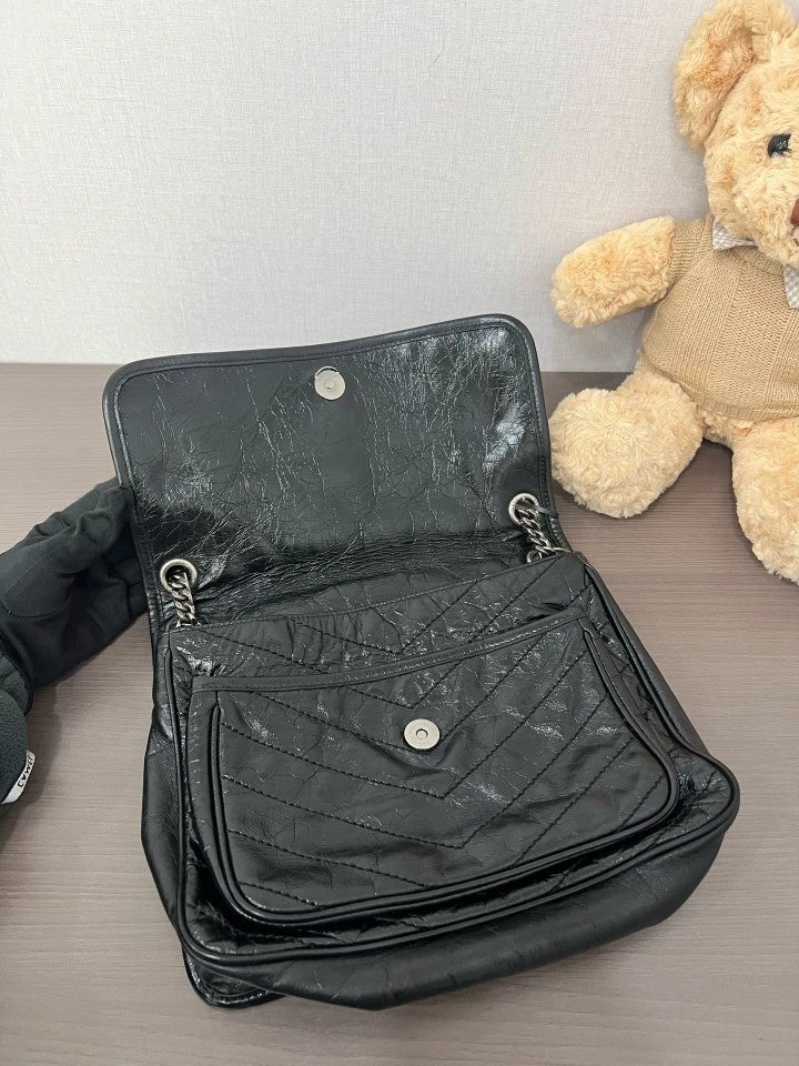 YSL Black Silver Medium Niki Shoulder Bag For Women