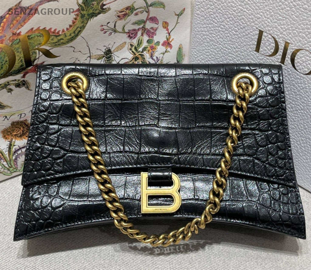 Balenciaga Crush PM Chain Black Gold Shoulder Bag Women Classic Fashion
