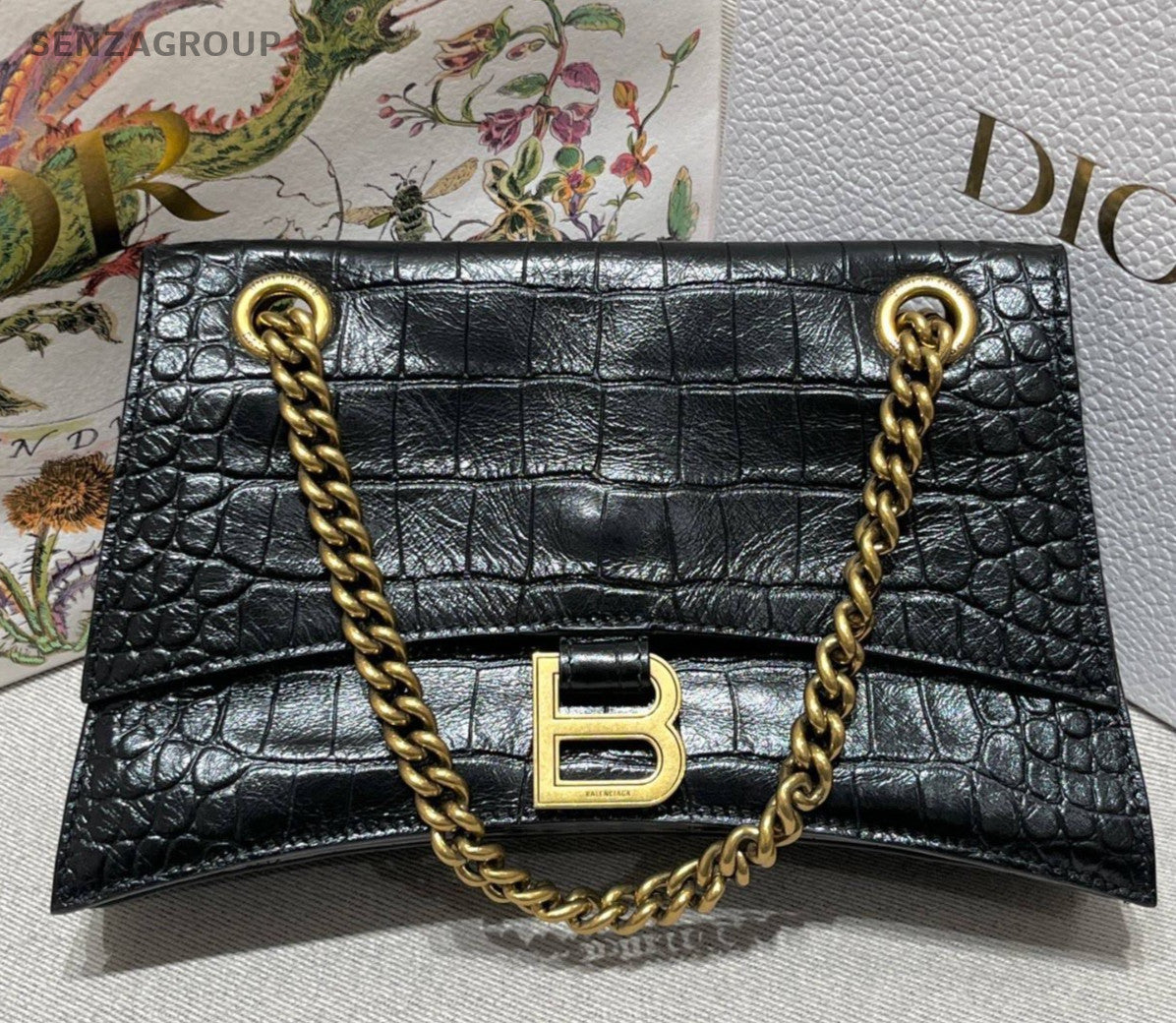 Balenciaga Crush PM Chain Black Gold Shoulder Bag Women Classic Fashion