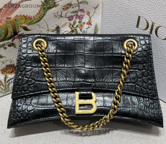 Balenciaga Crush PM Chain Black Gold Shoulder Bag Women Classic Fashion
