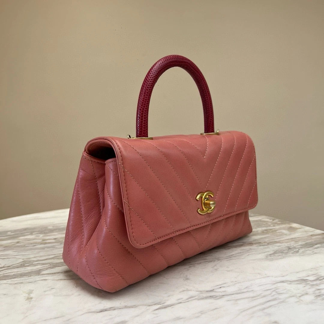 CHANEL Coco Handle PM Pink Gold Hardware Top Handle Crossbody Women