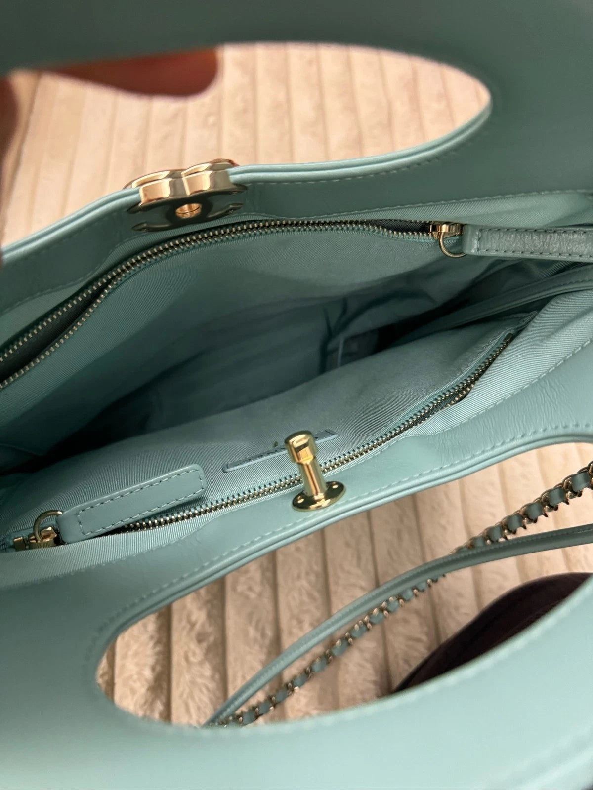 CHANEL 31Bag Small Tote Bag Tiffany Blue Green Gold Hardware Women