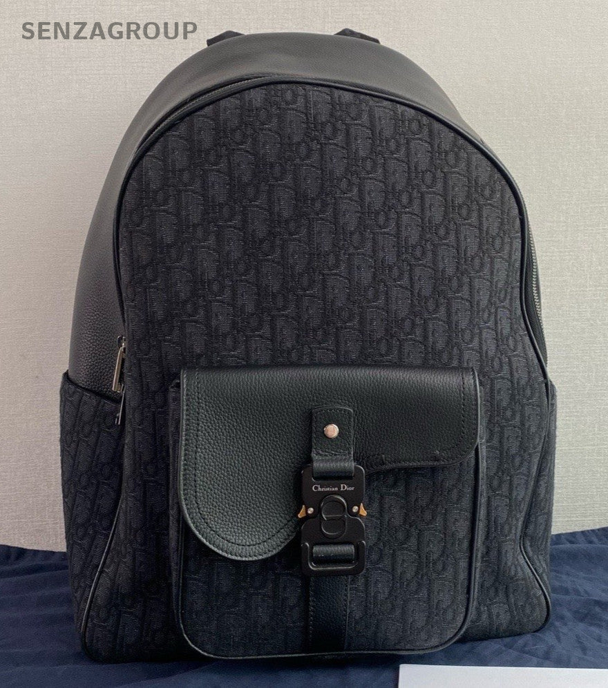 Christian Dior Oblique Saddle Backpack Black Silver Unisex Adults Classic