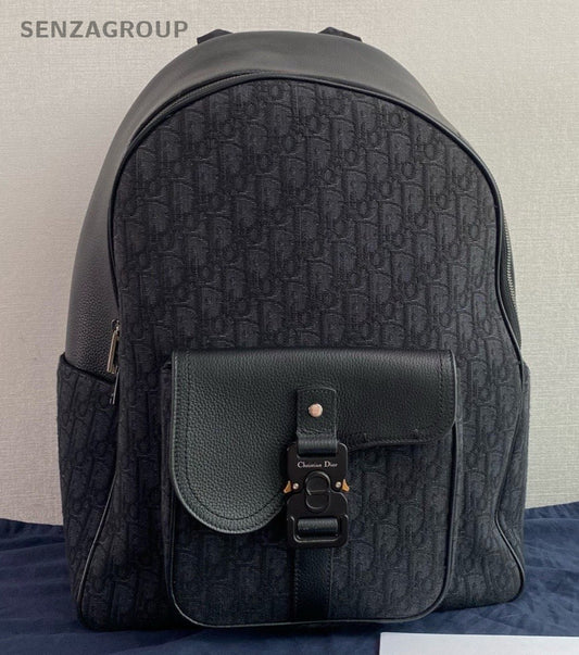 Christian Dior Oblique Saddle Backpack Black Silver Unisex Adults Classic